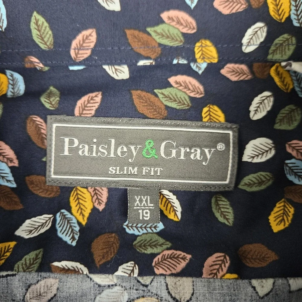 Paisley & Gray Shirt Mens 2XL 19 Slim Fit Long Sleeve Button Down Navy & Leaves - Picture 3 of 8